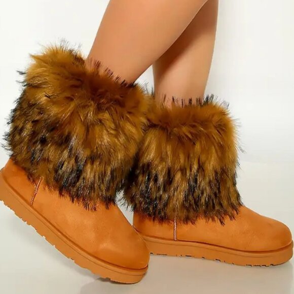 Tan Warm Faux Fur Cozy Bootie - Picture 1 of 6
